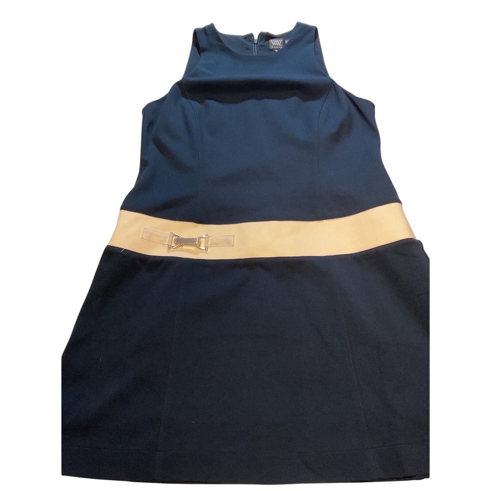 W‎ Worth Women's Sleeveless Navy Blue Beige Accent Dress Size 10